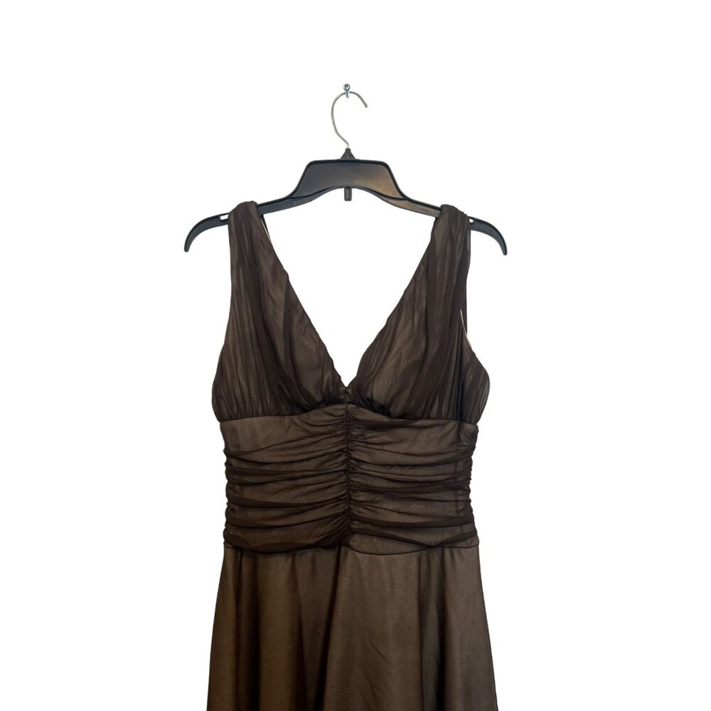 Connected Apparel Brown Sleeveless V-Neck Ruched Bodice Chiffon Dress Size 12 - Picture 5 of 5